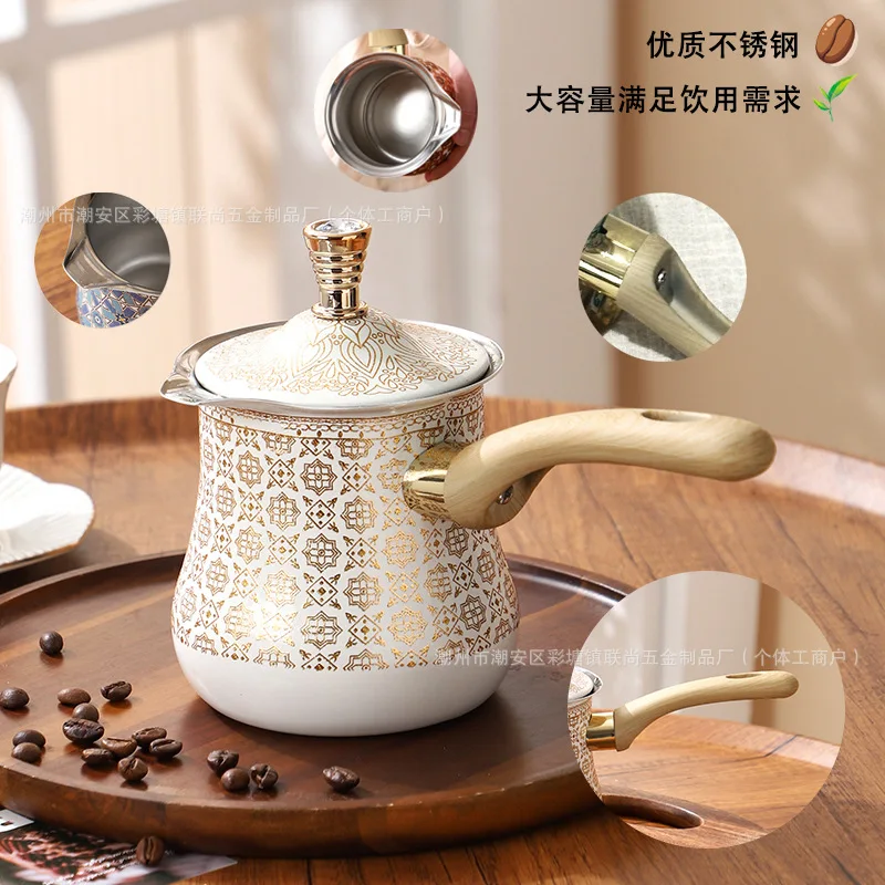 إبريق قهوة من الفولاذ المقاوم للصدأ مع غطاء، كوب حليب زبدة الشوكولاتة، إبريق القهوة والشاي، وعاء موكا للمطبخ المنزلي والمكتب