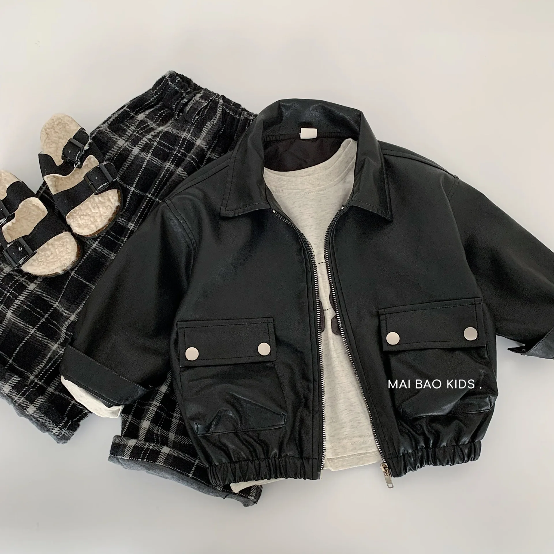 

Children Clothes Boys Leather Jacket 2025 Autumn Winter New Korean Style Cool Solid Color Fashionable Kids Simple Leather Coat