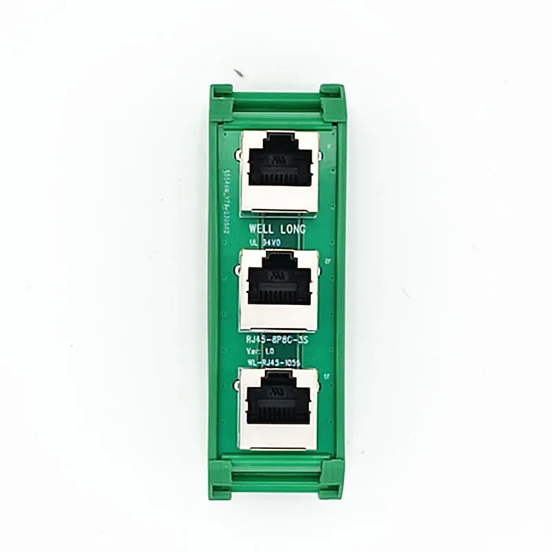 DIN Rail Mount RJ45  8P8C Jacks 3-Way Buss Breakout Board Ethernet Interface Module.