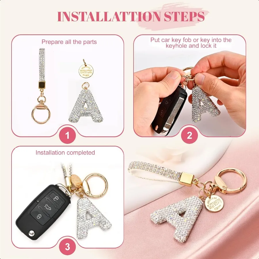 Anfangsbuchstaben-Schlüsselanhänger für Frauen und Mädchen, süßer Bling-Schlüsselanhänger für Autoschlüssel-Zubehör, Schlüsselband und Rucksack, perfektes Geschenk