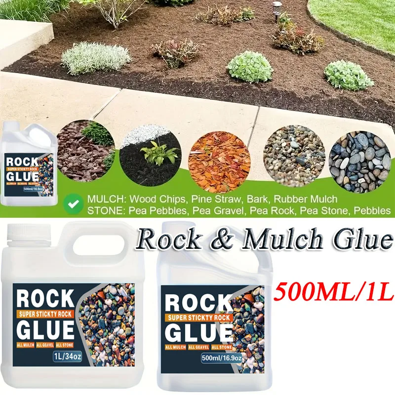 

500ML/1L Rock & Mulch Glue Indoor Outdoor Landscape Lockdown Sticky Adhesive For Rubber Pebble Stone Pine Straw Landscape Edging