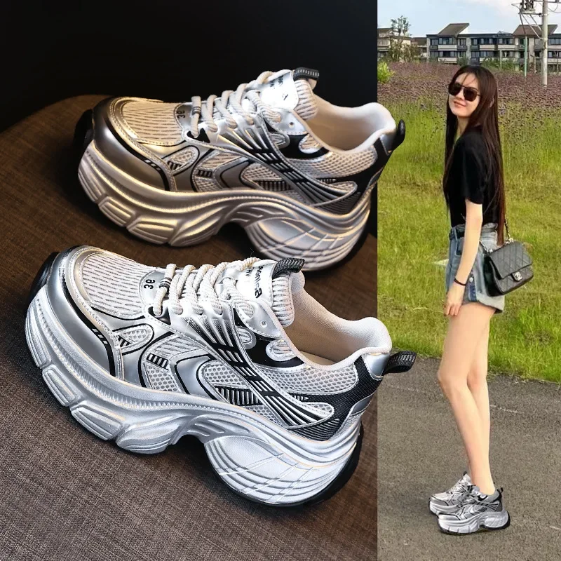 

Elevator Shoes Height Increasing Shoes Interior Thick Soled Autumn New Soft Soled White black Sneakers Women off white shoes