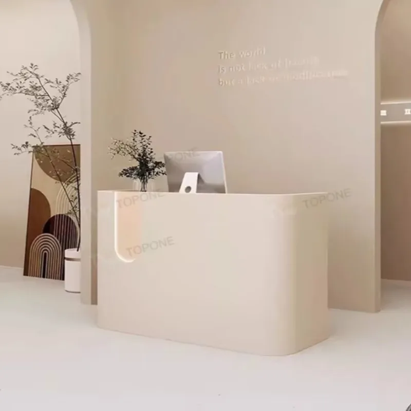 White Reception Desk Curved Beauty Salon Furniture Small Front Counter for Spa Clinic Wholesale Small MOQ Office Furniture