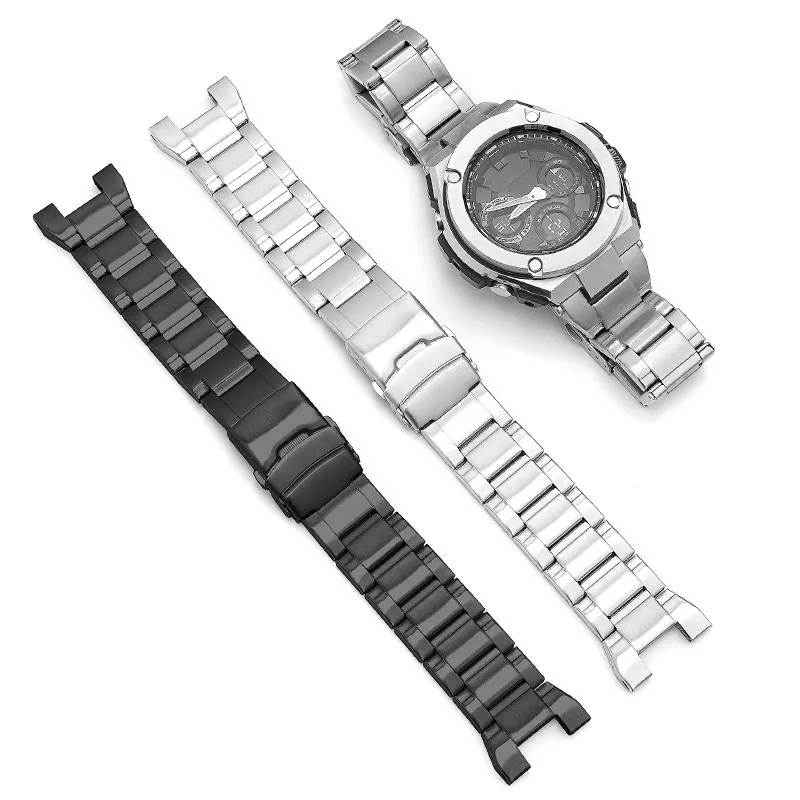 304 Stainless Steel Watch Strap Band for Casio GST W300 G 400G B100 S310 S120 S110 W110 Watchbands Black Silver Bracelet Belt