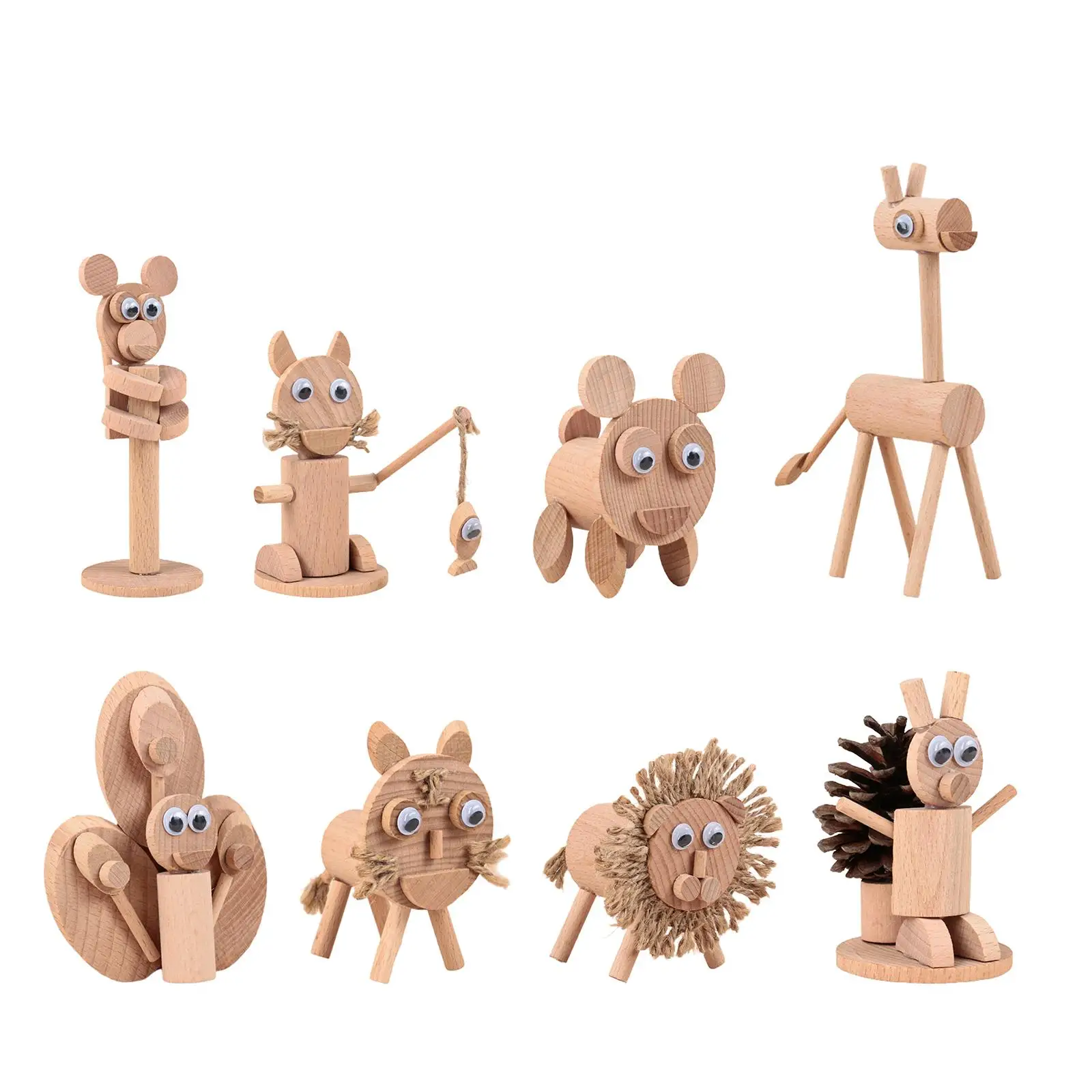 DIY Wooden Animal Decoration Educational Toys 3D Wooden Puzzle Small Animals Figurines Wood Crafts for Kids Birthday Gifts