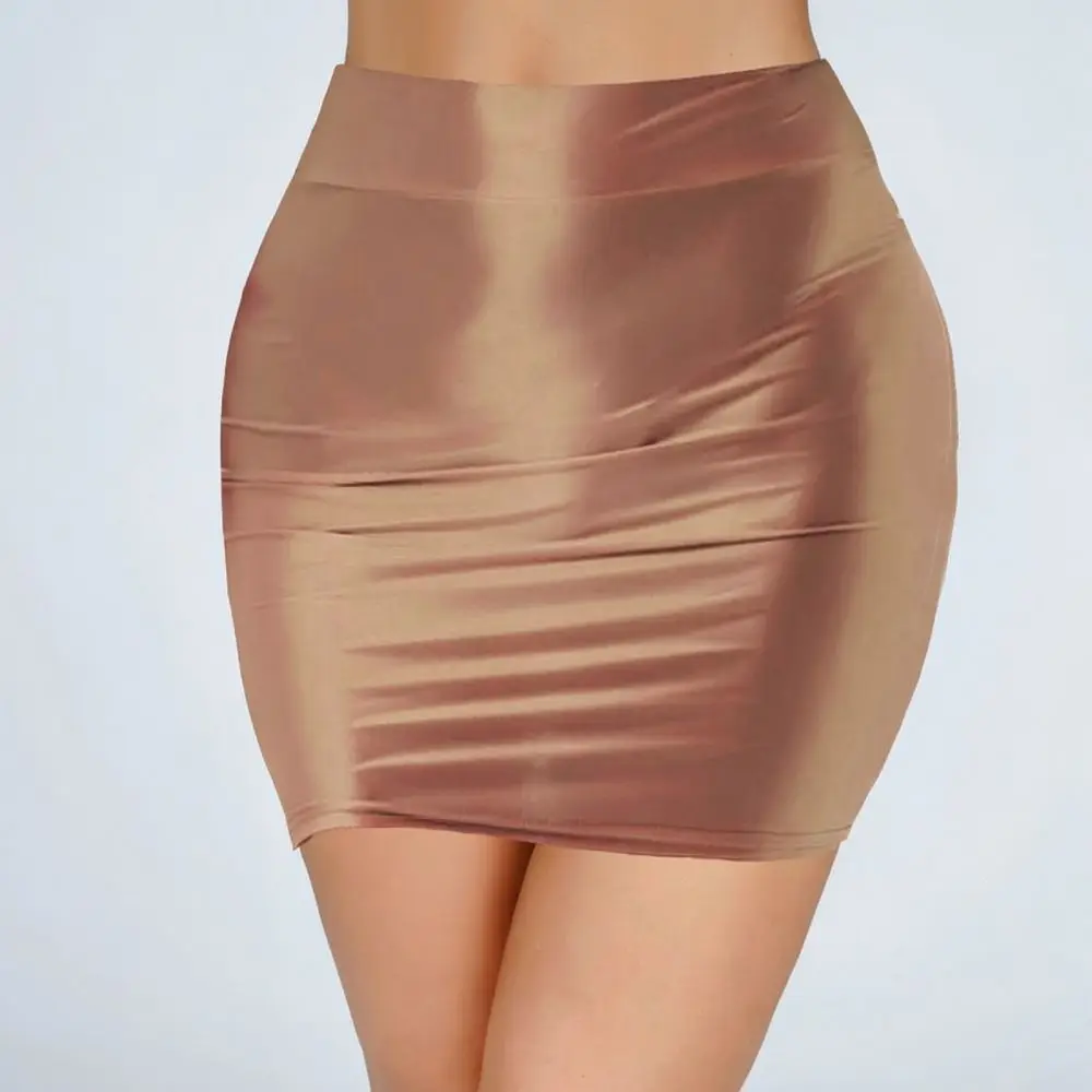 Elastic Slim Fit Mini Skirt Glossy Sheer Bodycon Sexy High Stretchy Tight Pencil Skirt For That Burning Love Cosplay Club Outfit