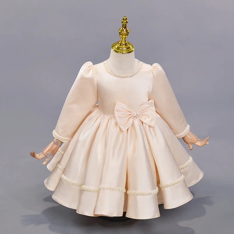 

3-7T children kids girls fashion Bow Champagne party dress