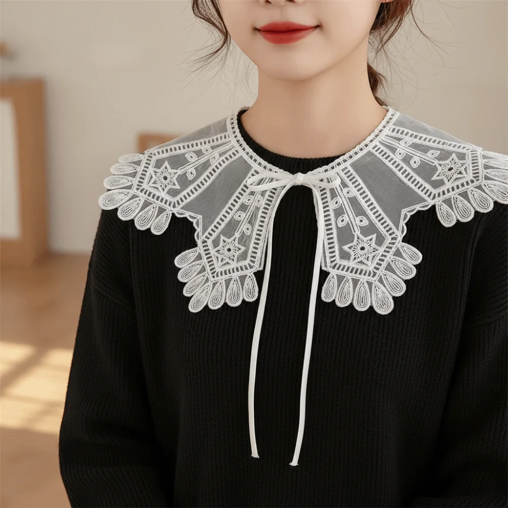 

Elegant Cape Lace Fake Collar Hollow Out Wraps Knitted Shawl Cloak Korean Style Crochet Flower Scarves Scarf Accessories