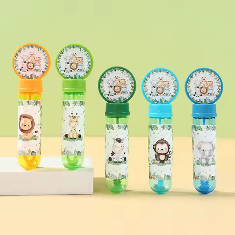 10Set Jungle Animals Bubble Tube Empty Soap Bottle Stick Birthday Decoration Kids Favor Toys Safari Jungle Theme Party Supplies