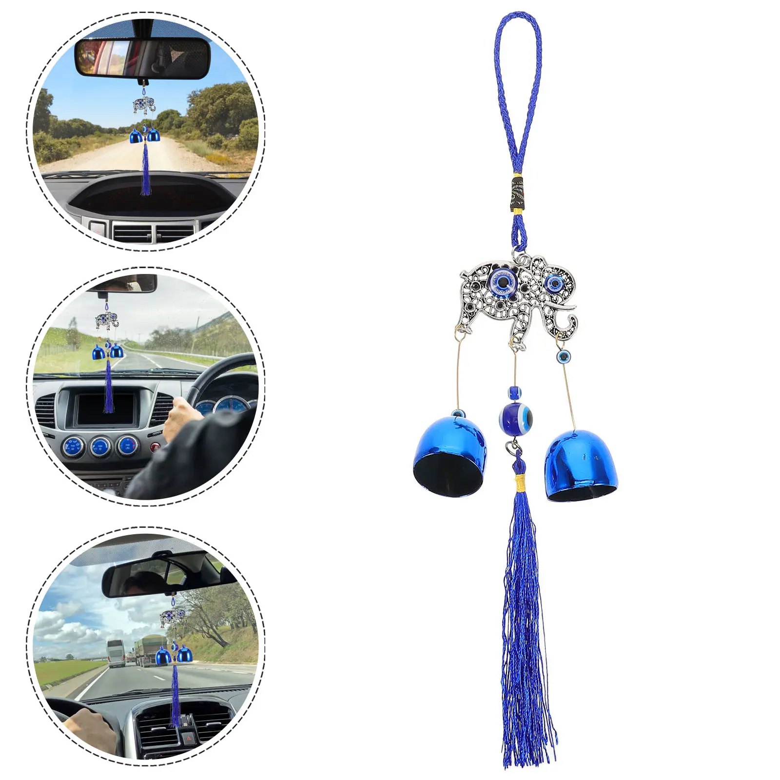 Blue Eye Metal Car Ornament Tassel Wind Chime Feng Shui Evil Eye Car Hanging Decoration Wind Chime Bells Retro Windchime