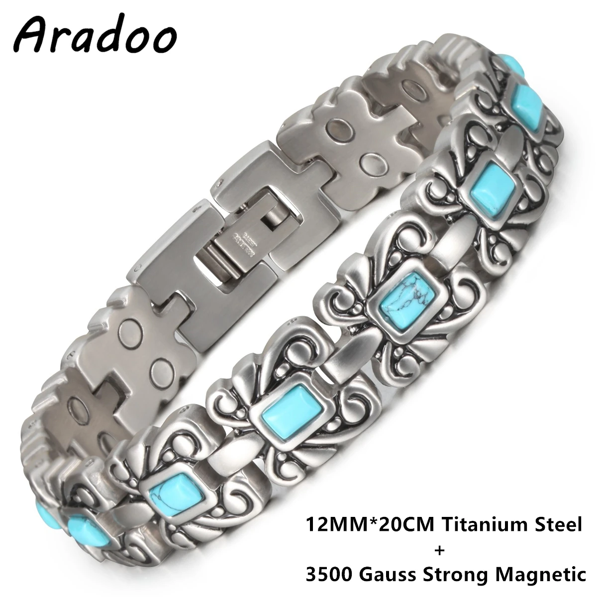 

Titanium Steel Vintage Blue Turquoise Magnetic Therapy Bracelets Jewelry Gifts
