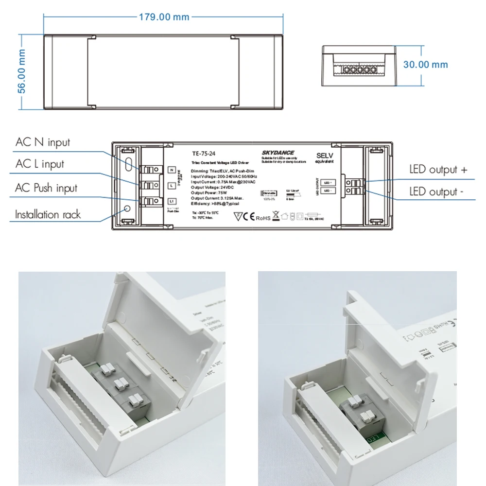 Stałe napięcie ściemniania triaka 1 CH 12V 24V wyjście sterownik LED PWM Dimmer cyfrowy nadaje się do oświetlenie LED do pomieszczeń AC Push-Dim