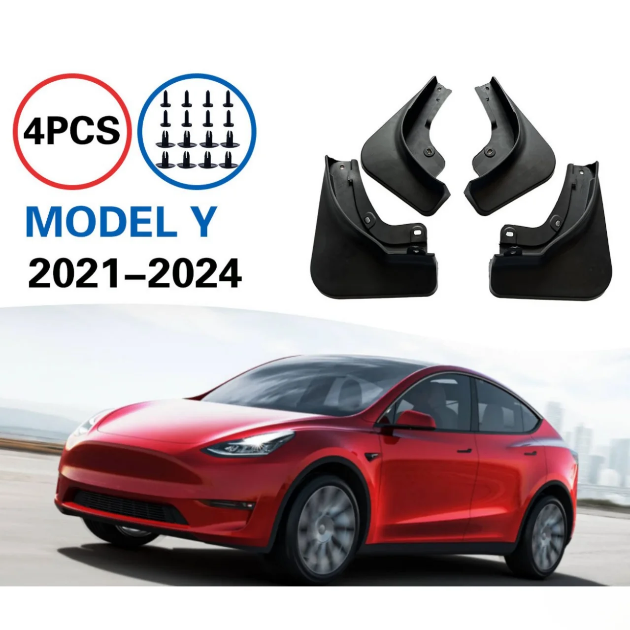 

PP Mud Flaps Mudflaps Splash Guards Mudguards Front Rear Fender Protector For Model Y 2021 2022 2023 2024 Car Accessories