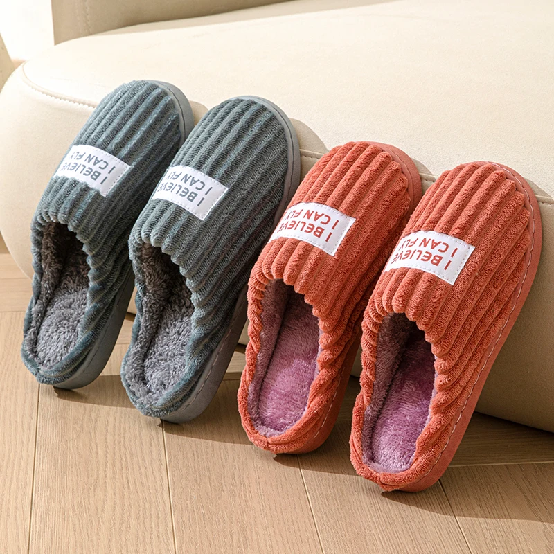 

Fashion Winter Slippers Women Men Thick Sole Indoor Home Warm Couples Shoes Non-Slip Flat Platform Women's Cotton Slippers