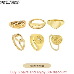 YUXINTOME 24k Gold-Plated/Silver Gold Star Zircon Shiny Round Thick RIngs Women Rock Punk Classic Fashion Jewelry 2021 Wedding
