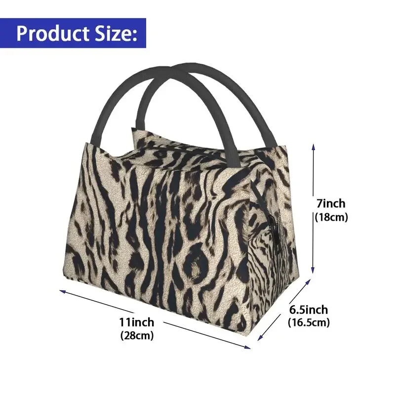 Tiger Fur Pattern Platinum Portable Lunch Box Women Waterproof Wild Animal Skin Pattern Print Insulated Lunch Bag