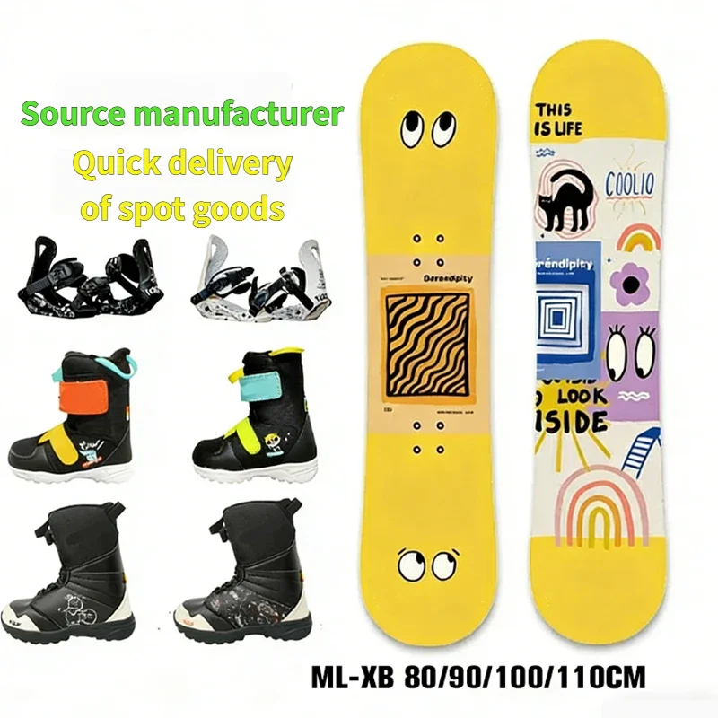 

Children's All Mountain Snowboard Poplar Wood Core Glass Fiber Reinforced Cartoon Big Eyed Cute Pattern Snowboard Set