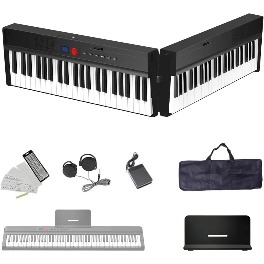 

Foldable 88 Key Portable Electric Keyboard with Semi-Weighted Keys for Beginners in Black Enhanced Sound Includes Headphone Sus