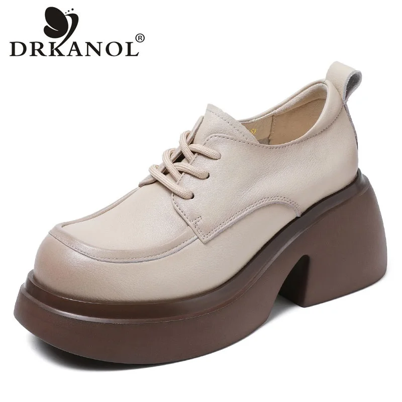 

DRKANOL Fashion Women Pumps High Heel Shoes 2024 Spring 100% Genuine Leather Height Increasing Platform Shoes Small Size 34-39