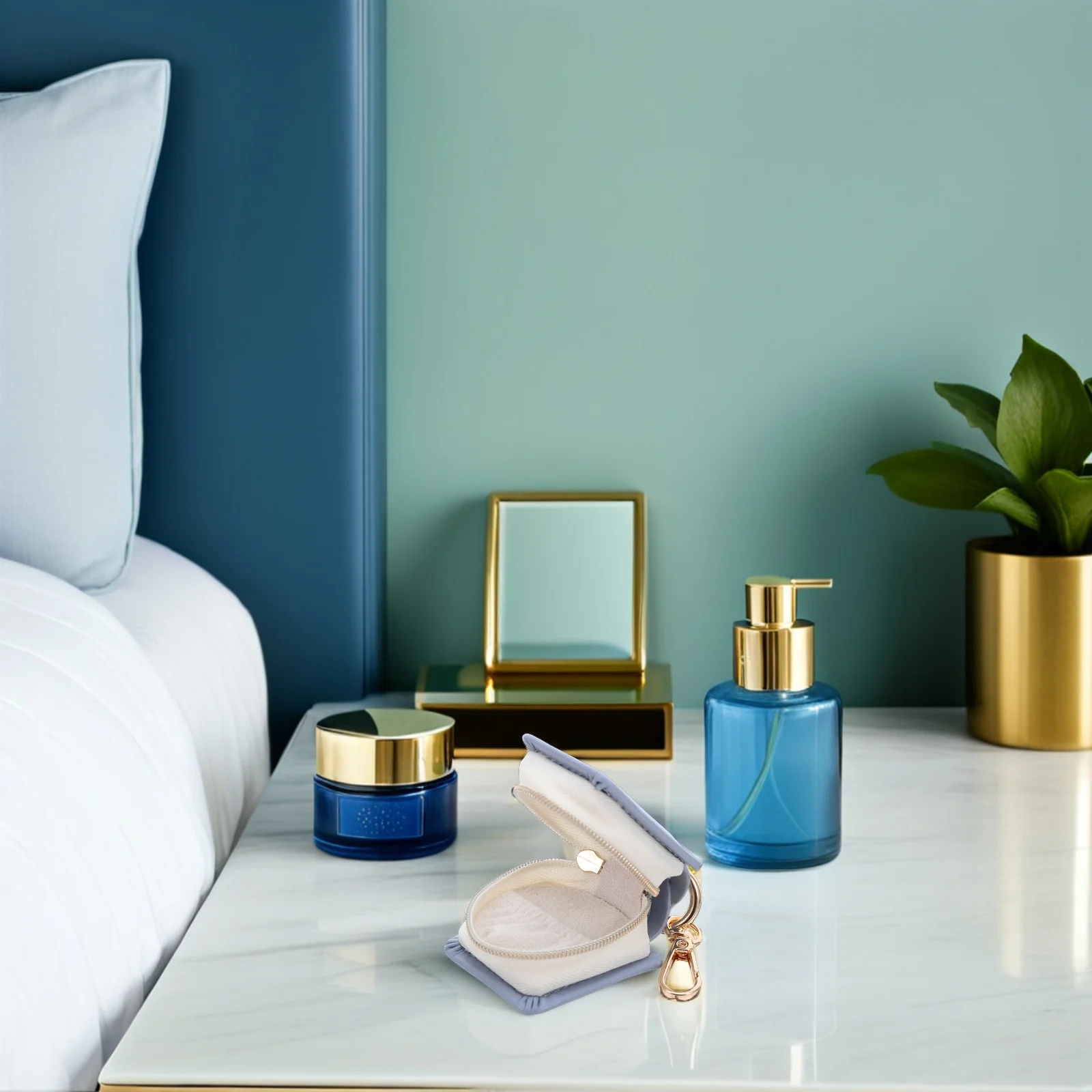 

Small Travel Jewelry Organizer Portable Case with Keychain Pouches for Earrings Rings and Accessories Portable Jewelry Case