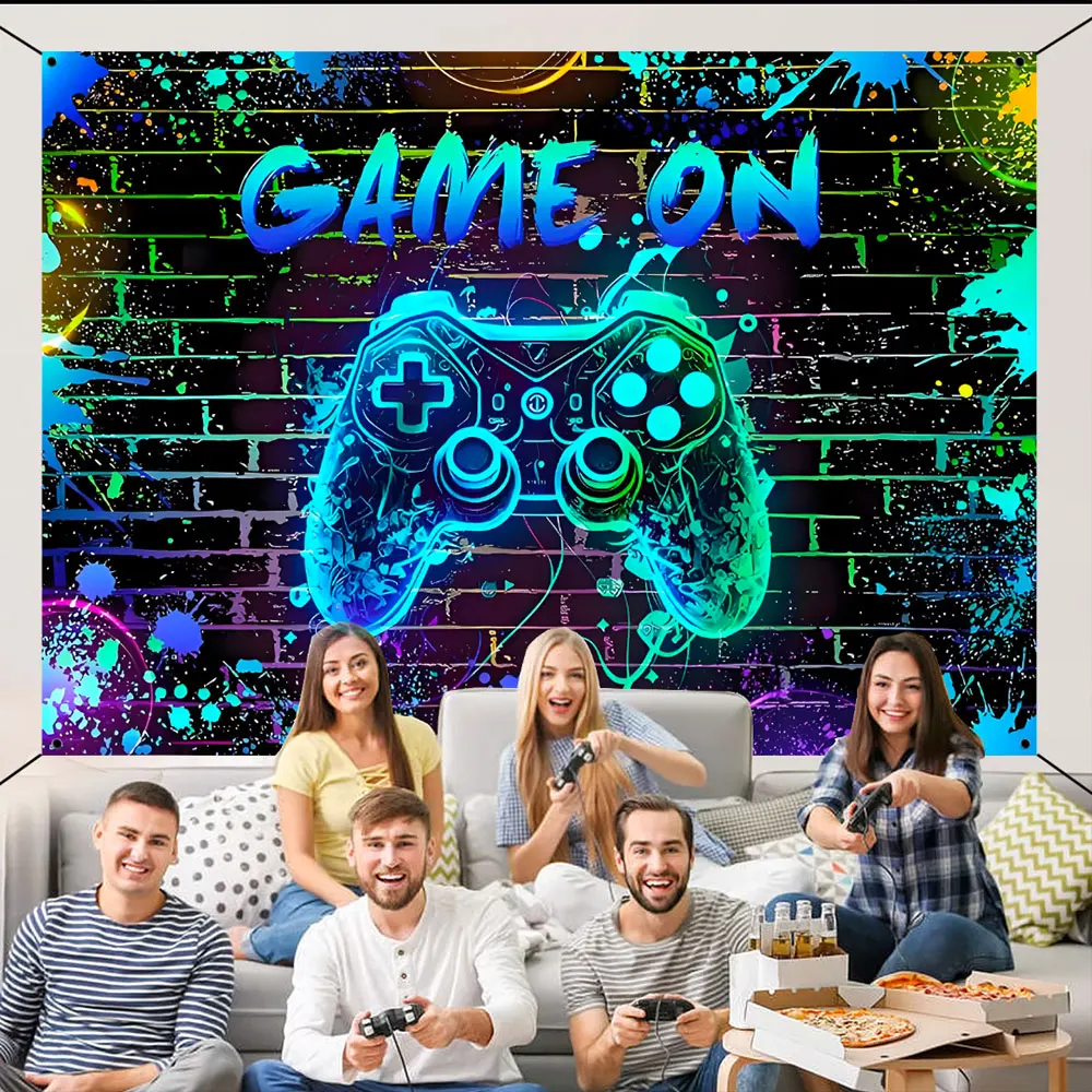 Video Game Level Up Unlocked Boys Kids Birthday Party Decoration Game Controller Customized Banner Background Photography Props