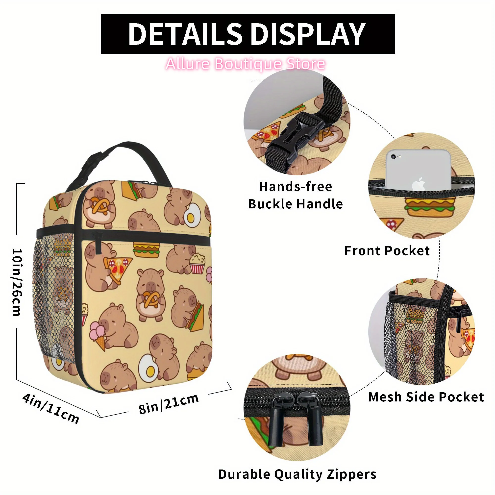 1pc Thermal Insulated Bag with Cute Capybara & Capybaras Eating Design - Thermal Insulated Lunch Box, Food-Safe Portable Thermos
