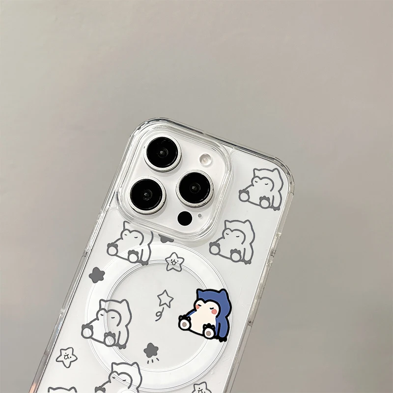 حافظة شحن لاسلكية بوكيمون جينجار بيكاتشو لهاتف آيفون 17 Air 16 E 15 14 13 12 Mini 11 Pro Max غطاء حافة من السيليكون الشفاف #3