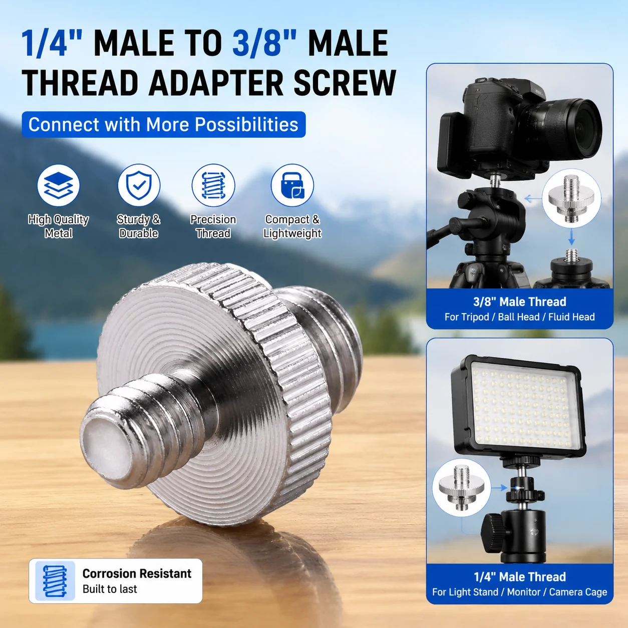 PULUZ 1/4 inch Male Thread to 3/8 inch Male Thread Convert Adapter Screw for Camera Tripod Ballhead DSLR Camera Accessories