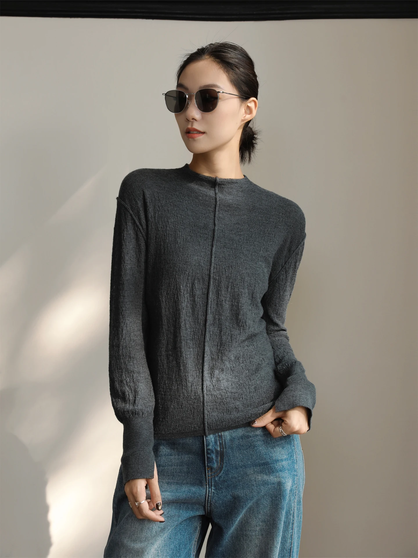 

Облегающий однотонный трикотаж Blo, длинный све, круглый, повседневный, женская внутренняя одежда, топ, модный зимний, Новое поступление