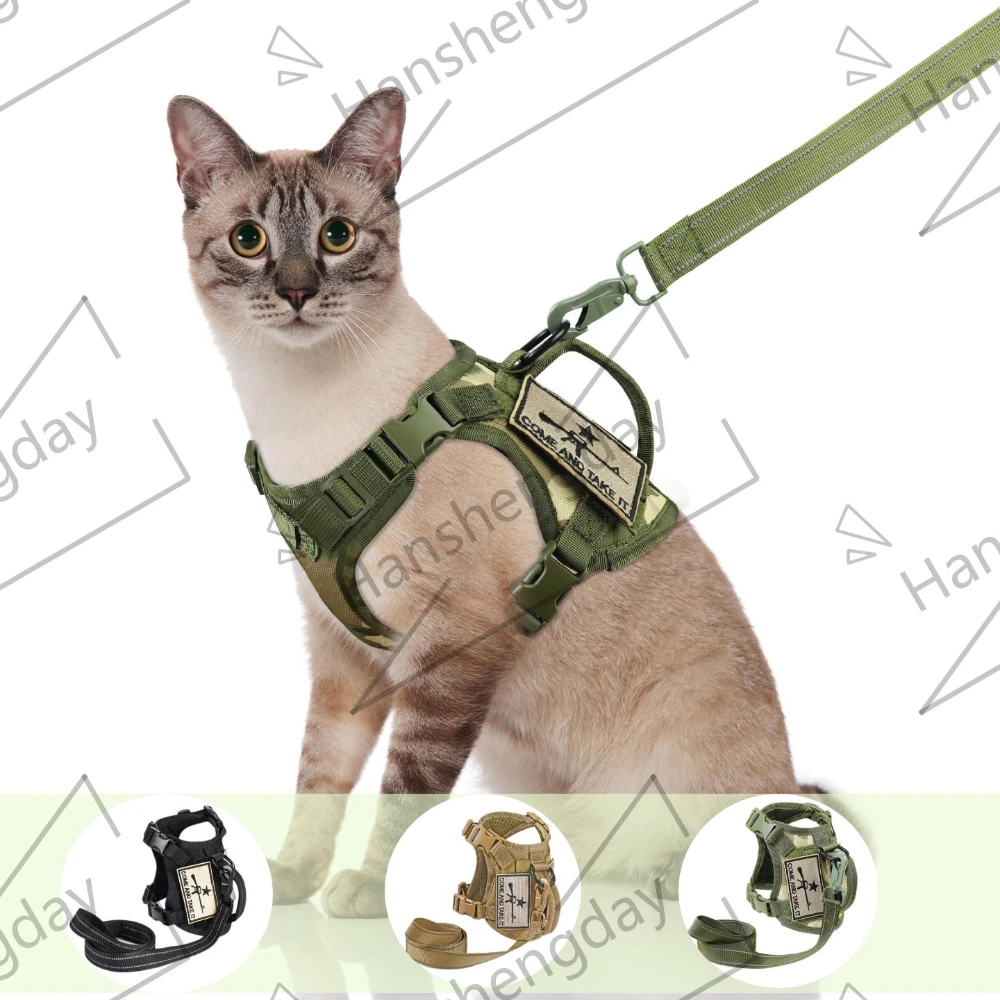 Tactical Cat Harness & Leash Escape Proof Large adult Cats Walking Vest Adjustable Soft Mesh Pet vests cloth with Control Handle