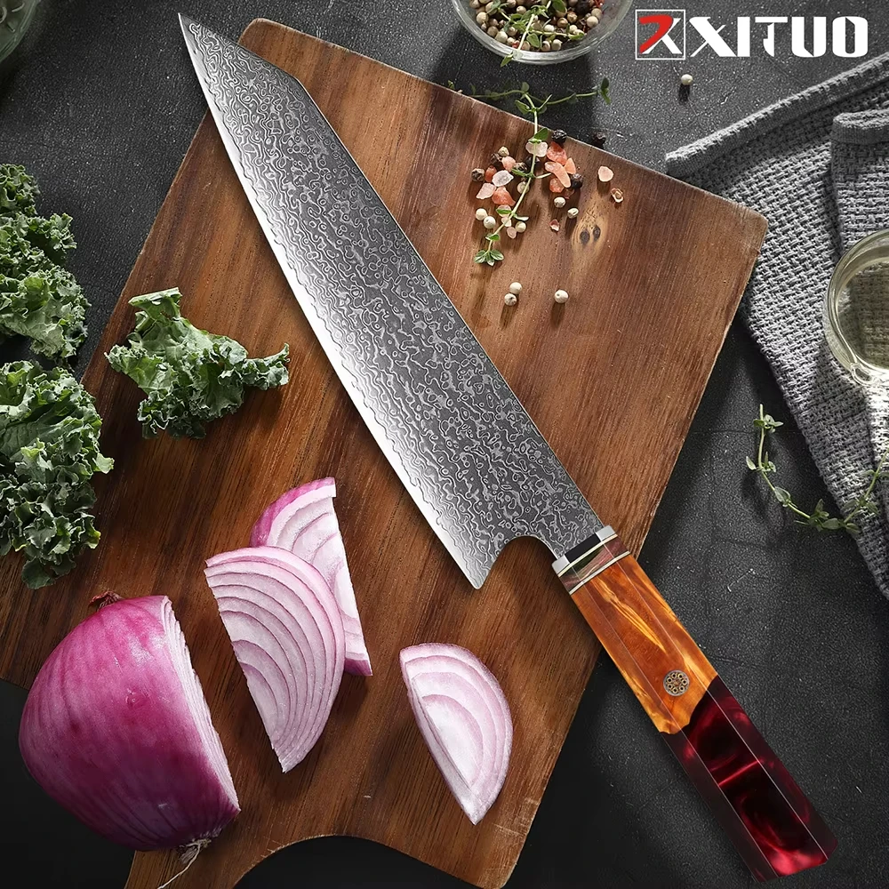 

XITUO Kiritsuke Chef Knife 8 inch kitchen Knives Japanese VG10 Steel Damascus Kitchen Meat Sushi Cleaver Knife Octagonal handle