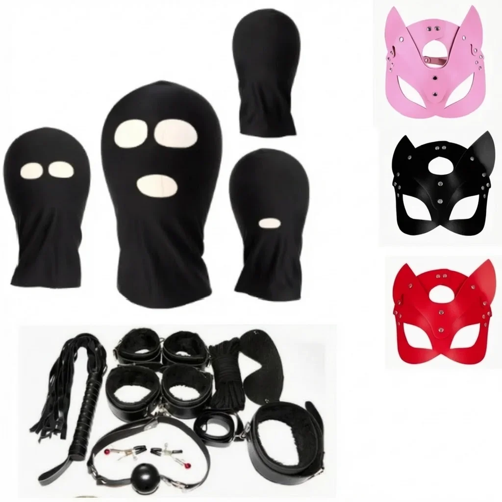 Full Face Mask PU Leather Cat with Binding Straps Set for Couple Sexy Head Cover Product Interest