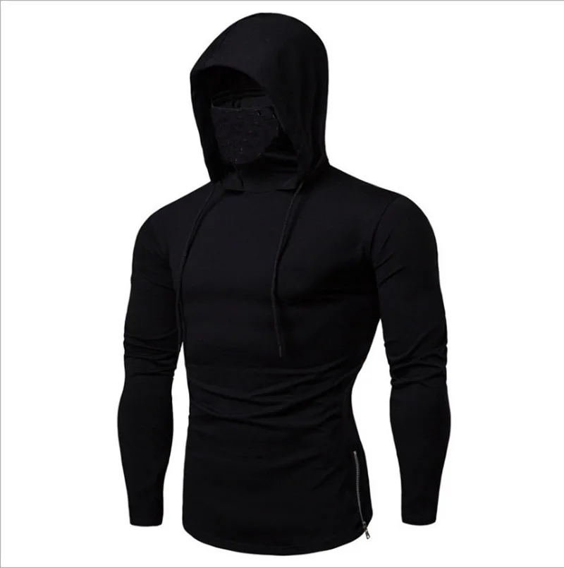 Ninja Mask Long Sleeved Hoodie Men Autumn Streetwear Large Open-forked Hip Hop Mens Sweatshirts Tops Gym Hooded Sudaderas Hombre