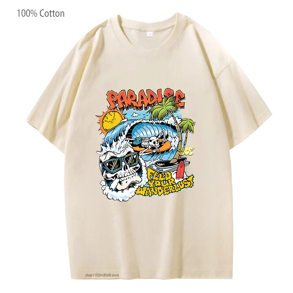 

Cartoon Paradise T Shirts Men Beach Surfing Hello T-shirts Women Summer Clothes 100%Cotton Tshirt Short Sleeve Tee O-Neck Casual