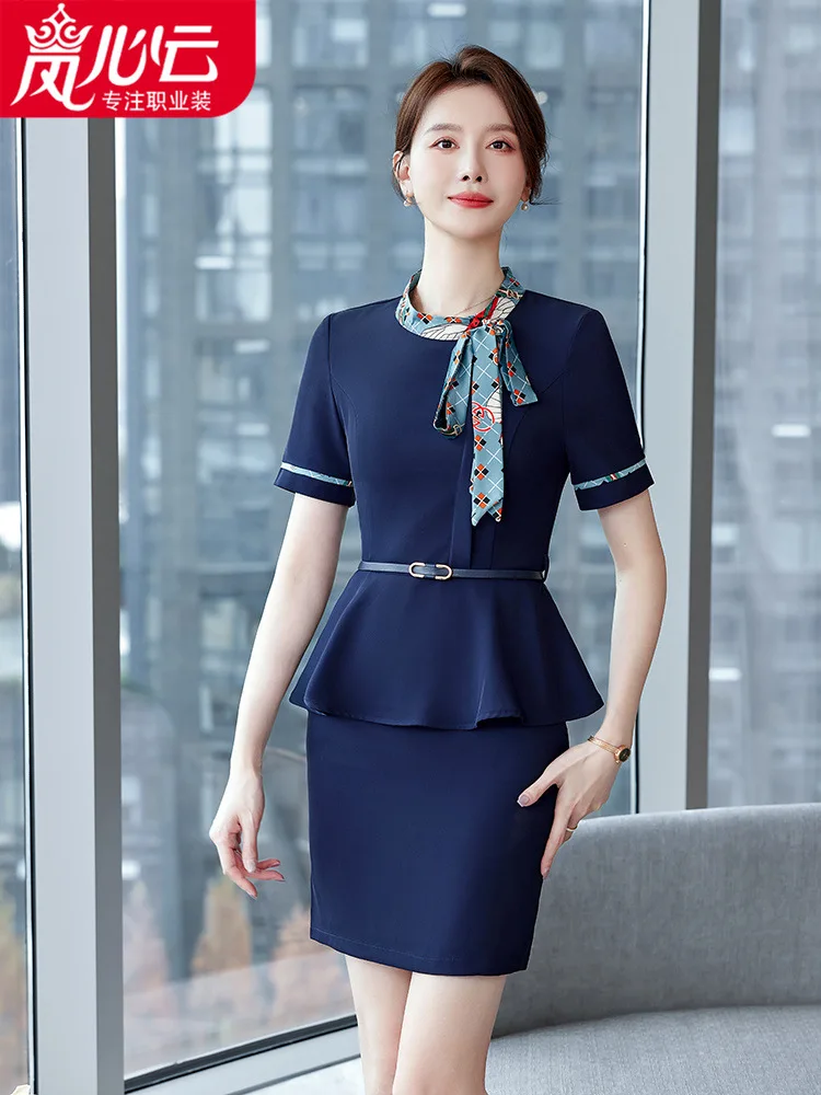 

Stewardess Uniform Business Suit Women's Summer Short Sleeve Temperament Hotel Front Desk Reception Tooling Jewelry Shop Beauty