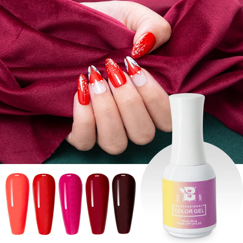 BOZLIN 15Ml เจลสีเล็บ Polish Soak Off UV Gel สีสันสดใสเคลือบเงากึ่งถาวร Base Top Coat 126สี red Salon เจล Lacquer