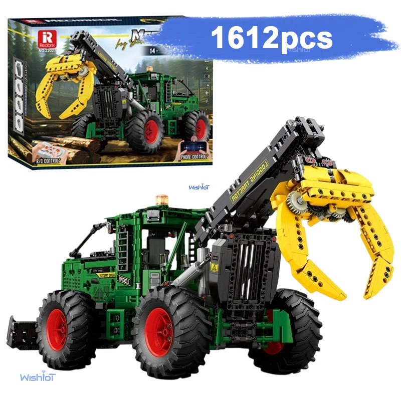 1612PCS RC Timber Tractor Building Blocks Farm Tractor Technology Electronic Remote Control Car Bricks Model Kids Toys Idea Gift