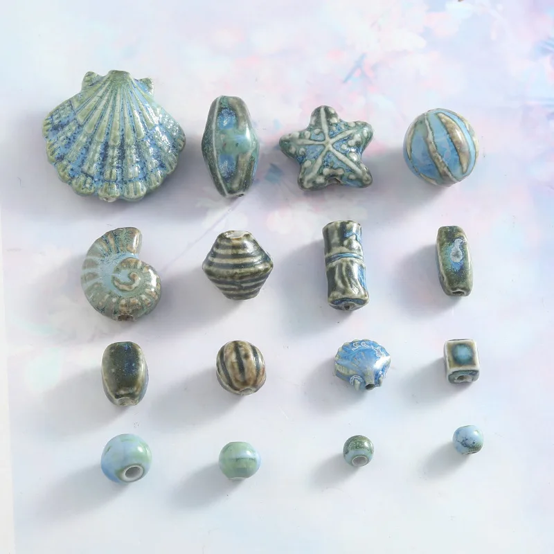 

17pcs/lot Mixed Antique Ceramic Bead Kiln Turning Green Loose Beads For Charm Making DIY Bracelets Necklace Accessories