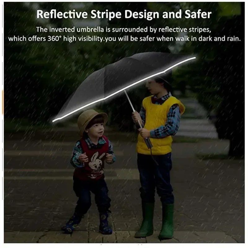 

Men Women Umbrella Fully Automatic Reverse Folding Umbrella with Windproof Reflective Stripe UV Umbrellas