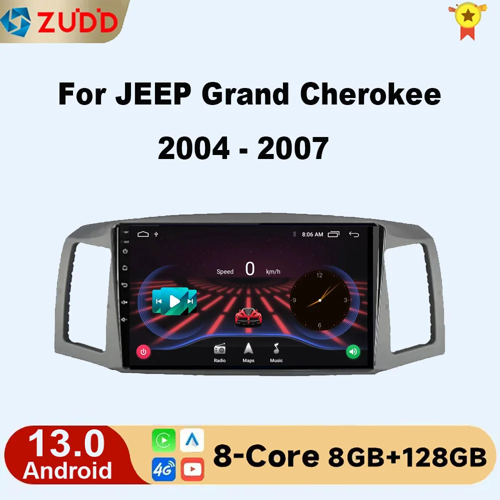 2din rádio do carro android 13 para jeep grand cherokee 2004-2007 lhd rádio do carro 4g wifi player de vídeo carplay navegação gps automática dvd