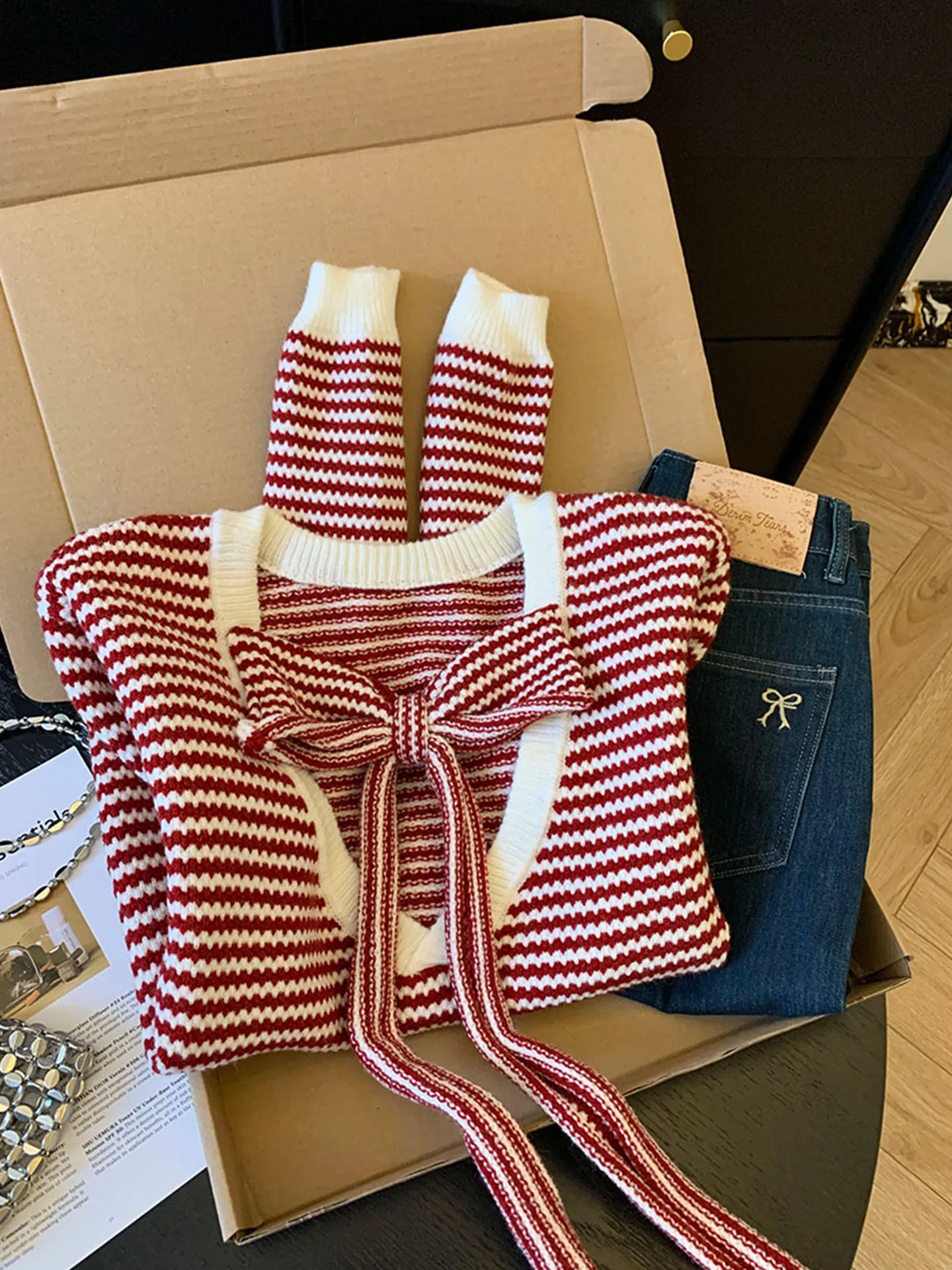 

Emily Clud Recommended Knot Long Sve V-Ne Striped Knitted Sweater Top Women Autumn Winter Warm Thermal Faion