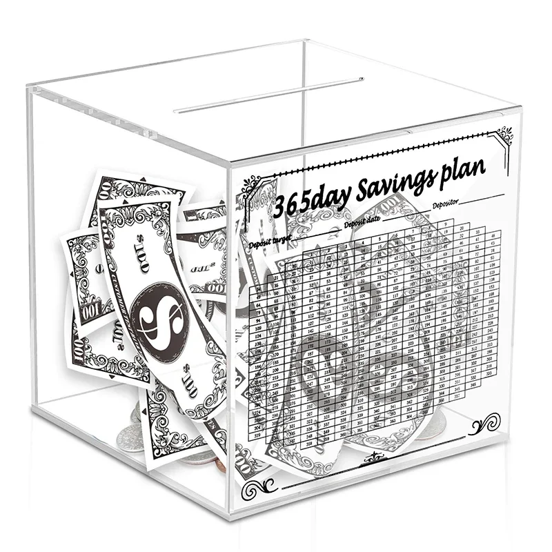 โปร่งใส Piggy Bank อะคริลิค Piggy Banks สําหรับผู้ใหญ่ Cube เก็บเหรียญกล่องเก็บเงิน Jar เด็กของขวัญประหยัดเงินเป้าหมาย