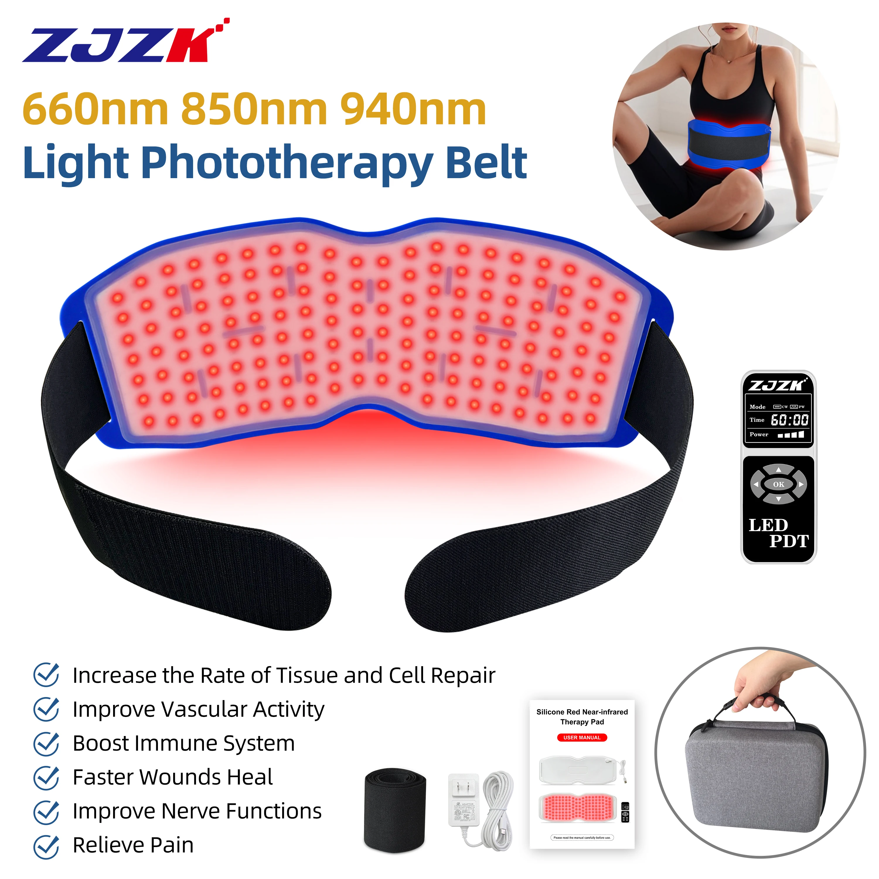 

ZJZK Cold Laser Therapy Carpal Tunnel Syndrome Treatment Infrared Treatment For Elbow 850nmx150chips+940nmx150chips Pain Relief