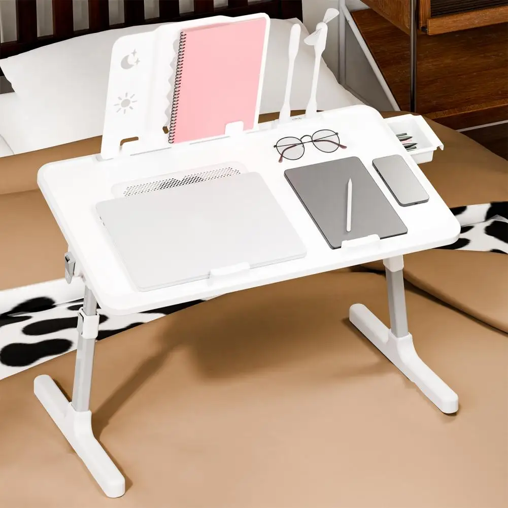 Laptop Bed Tray Table Adjustable Lap Desk With Light Fan Folding Laptop Desk For Bed With USB Bed Desk With Storage Drawer