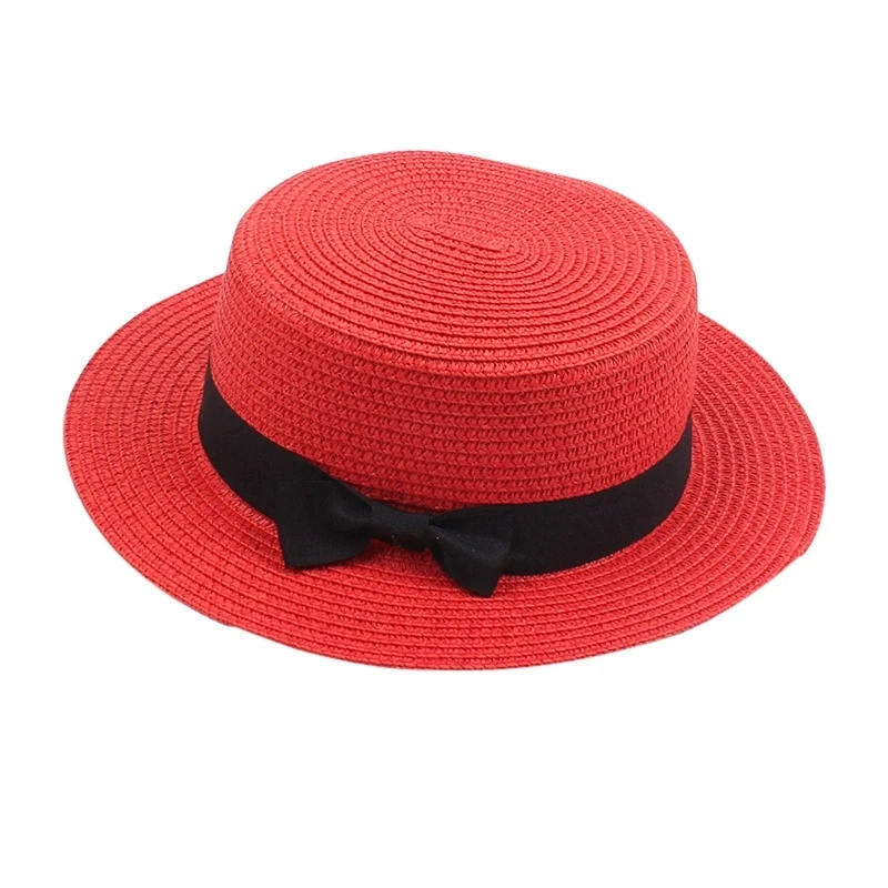 Damen-Sommerhut im britischen Stil, einfacher Strohhut mit kleiner Krempe, koreanischer Stil, Schleifenknoten, flacher Sonnenhut, beliebter Damen-Strohhut – Detail 6