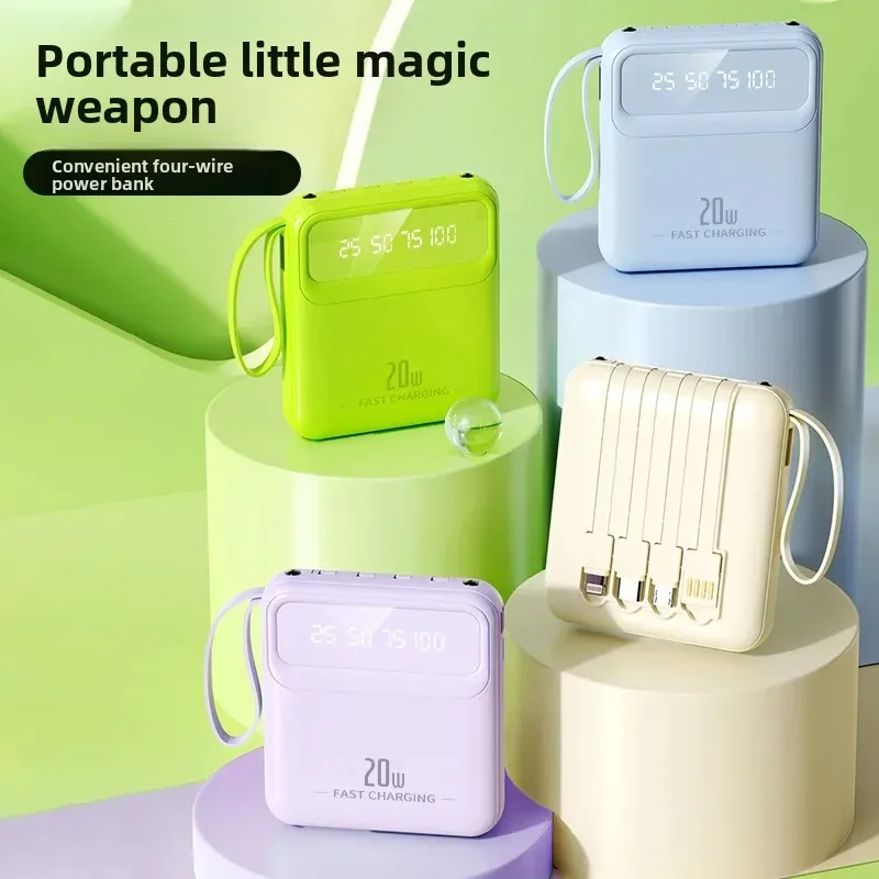 For Xiaomi 20000mAh 10000mAh Power Bank Built-in Cable Phone External Battery Powerbank Charger for iPhone Samsung iPad