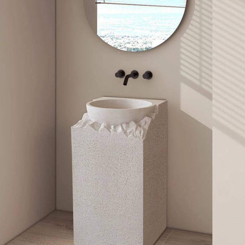 Stone Outdoor Column Basin Designer Integrated Floor Type Wash Basin Artistic Creativity Personalized Wash Table