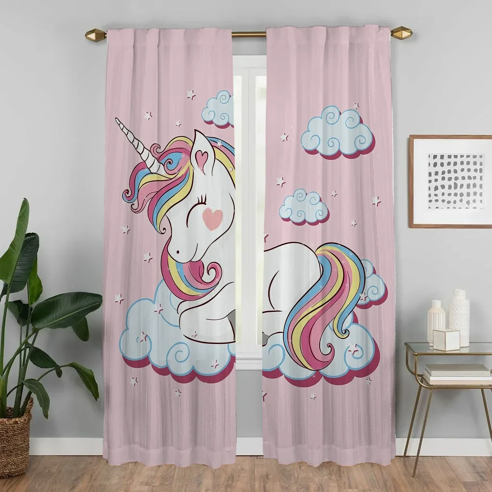 Cute Cartoon Unicorn Home Interior tende per soggiorno tenda Tulle per tende da camera da letto tende Anti-zanzara 2 pezzi