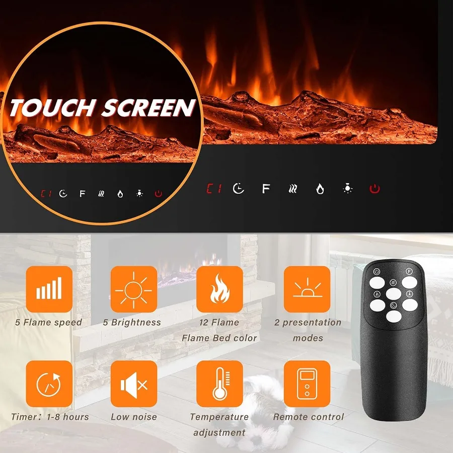 Inserto per camino elettrico da 36 pollici montato a parete con timer di controllo remoto a 12 colori di fiamma per un'atmosfera accogliente del soggiorno e Ener
