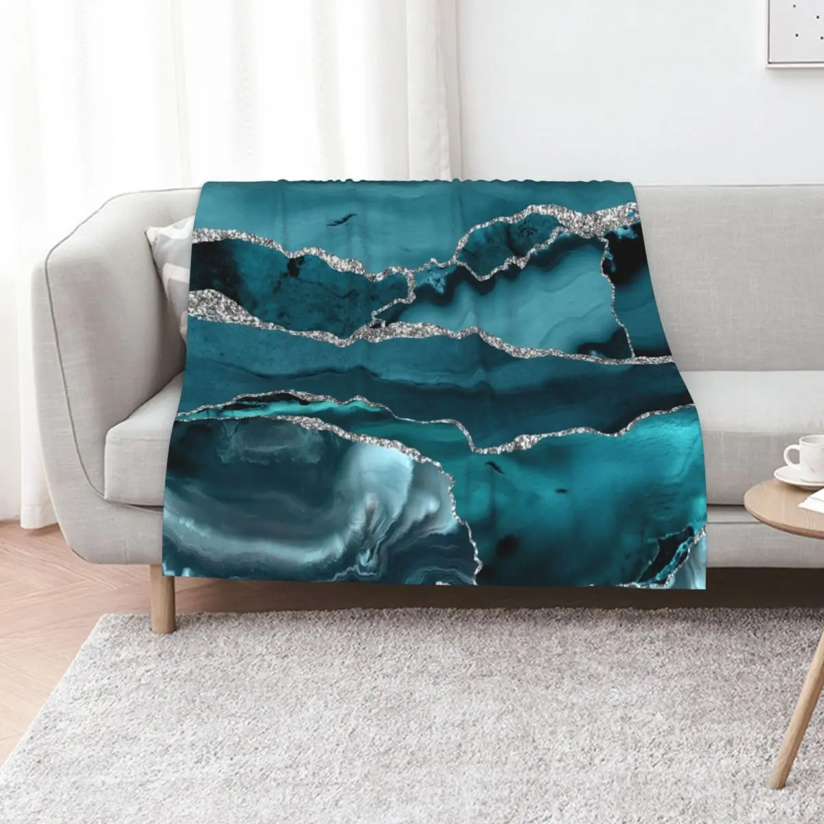 Trend Turquoise Faux Marble Textures Throw Blanket Bed Summer Beddings Plaid on the sofa Moving blankets ands Blankets